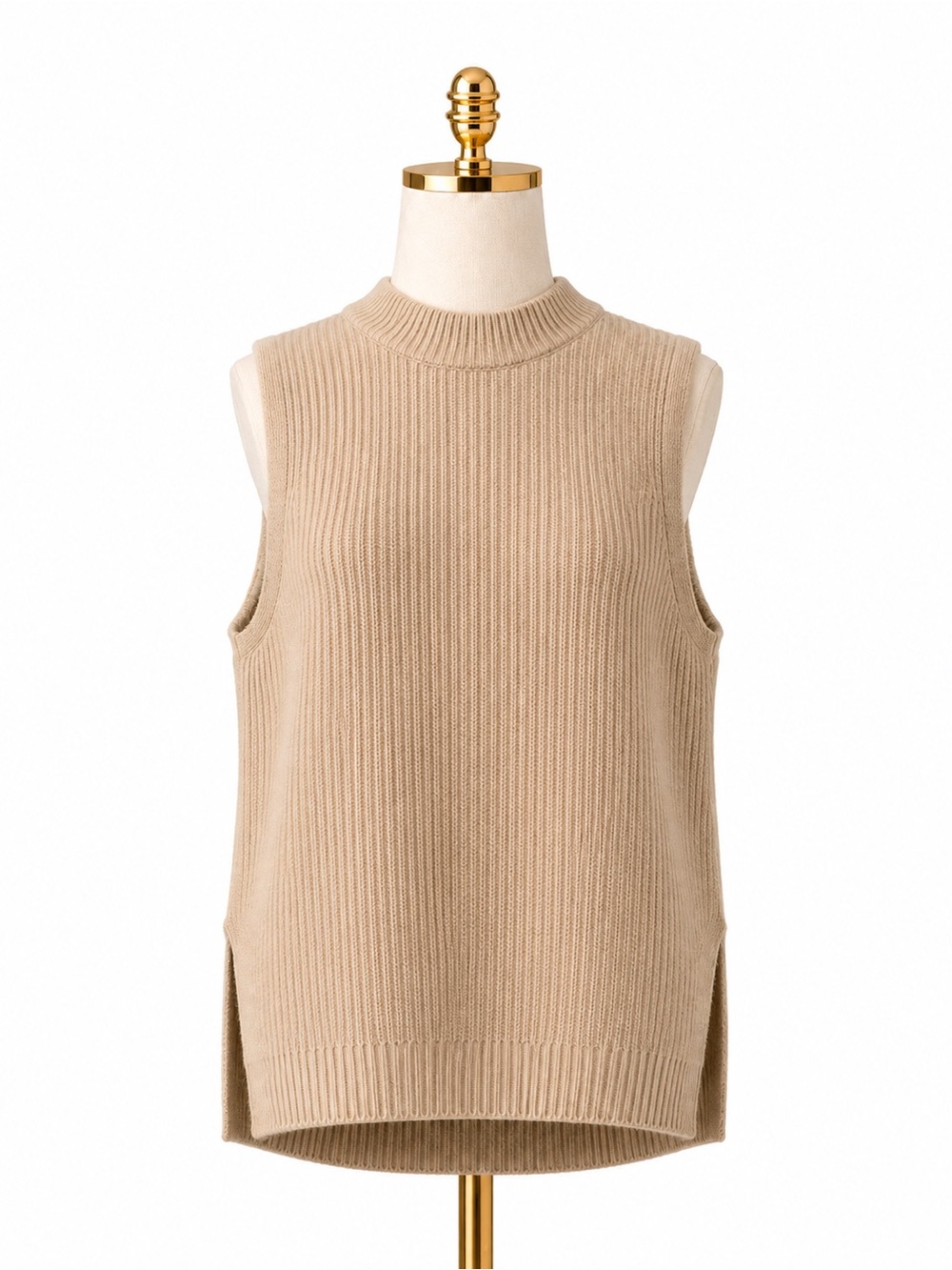 H&M Men's Ribbed Sleeveless Crewneck Sweater Vest in Camel